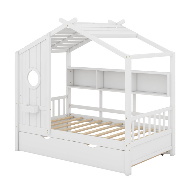 Lit avec lit gigogne et rangement Anallely, Double, Blanc