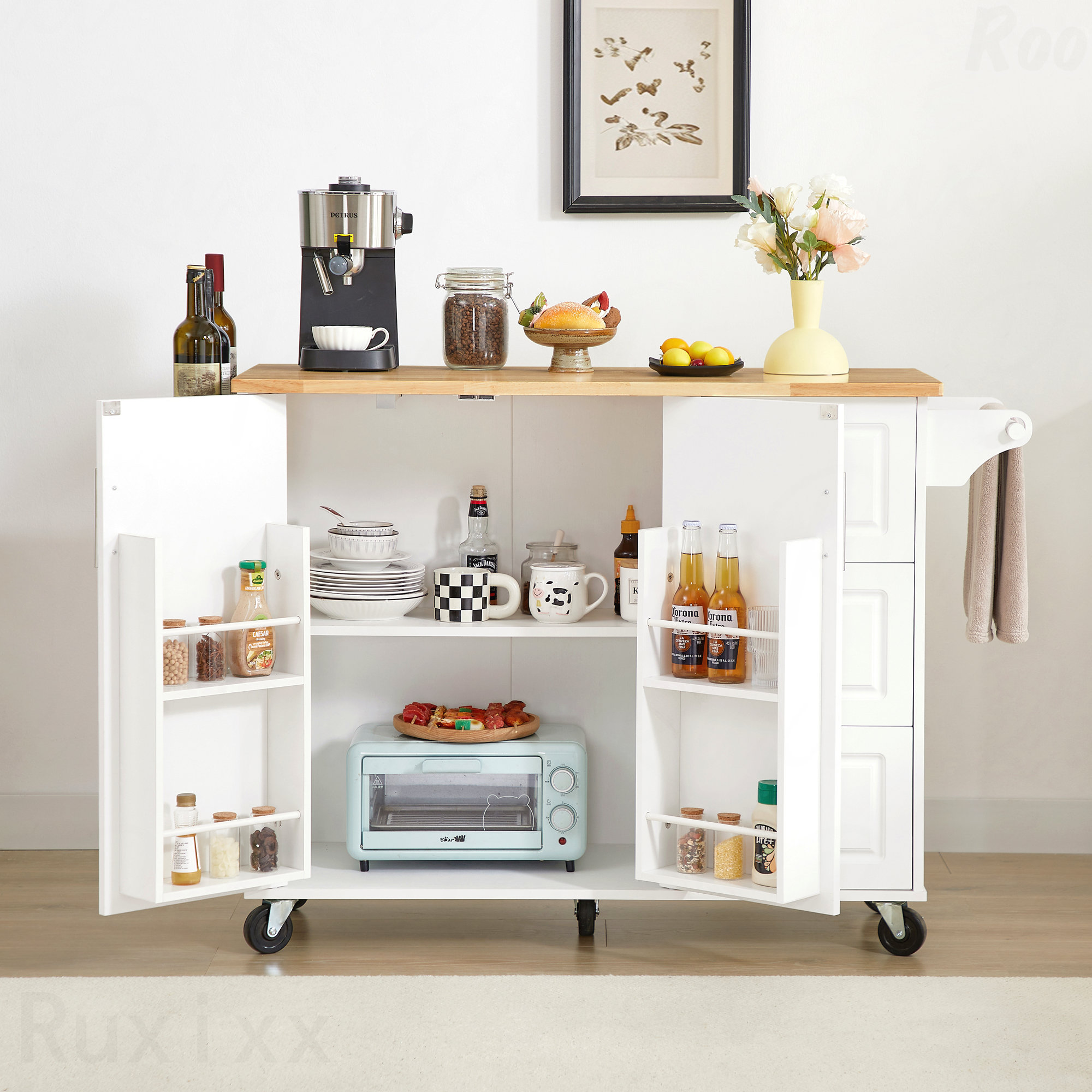 Latitude Run® Kitchen Island With Drop Leaf Countertop, Rolling Kitchen ...