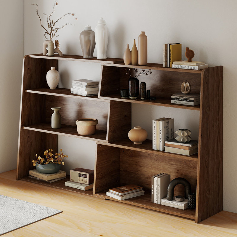Expandable Bookshelf with Solid Wood Core, 3-Tier Ladder Bookcase, Extendable Corner Shelf for Small Space in Living Room, Study, Bedroom, Dark Walnut