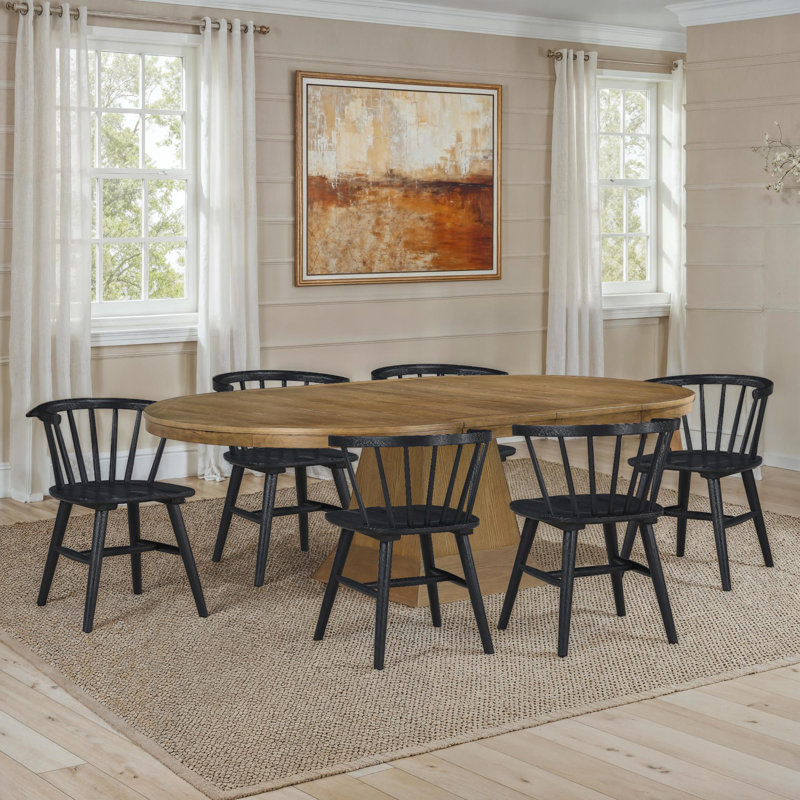 Crimmins Vaughn Extendable Wood Dining Table Set, 7 Pieces: Table, 6 Chairs