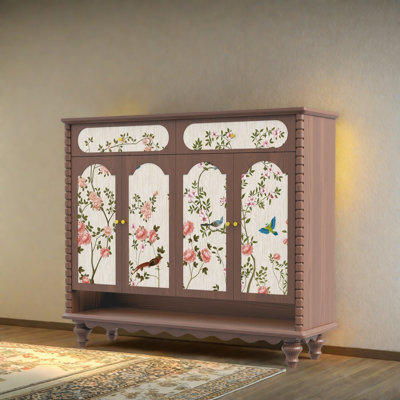 French Solid Wood Floral Shoe Cabinet