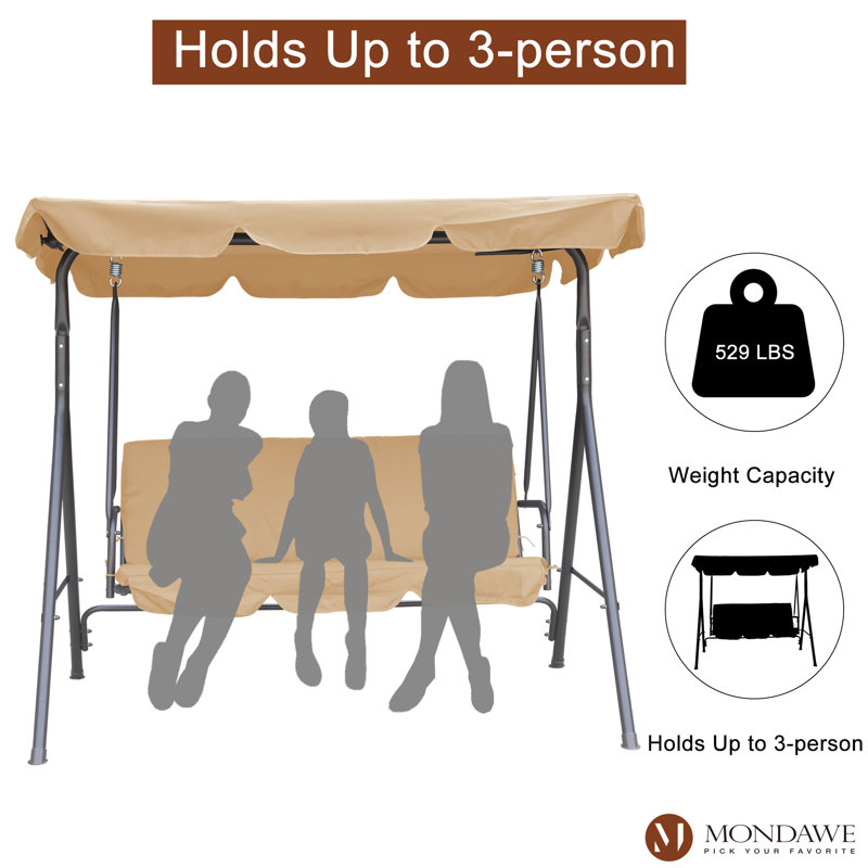 3 Person Porch Swing with Canopy, Khaki