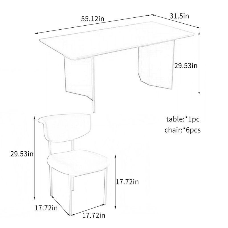 Cream Style Rectangular Dining Table Sets., 29.53"H x 55.12"L x 31.5"W