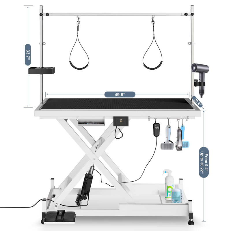 Table de toilettage électrique réglable pour animaux, 110 V / 220 V, gamme de hauteur 8-36 pouces, blanc, Blanc