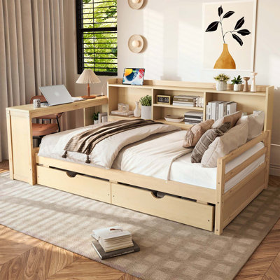Multi-Functional Bed with Desk,Storage Drawers and Desk and Charging Port