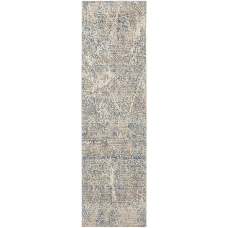 Zennie Abstract Machine Woven Power Loom Polyester/Polypropylene Area Rug in Blue/Beige, Runner 2'2" x 7'6"