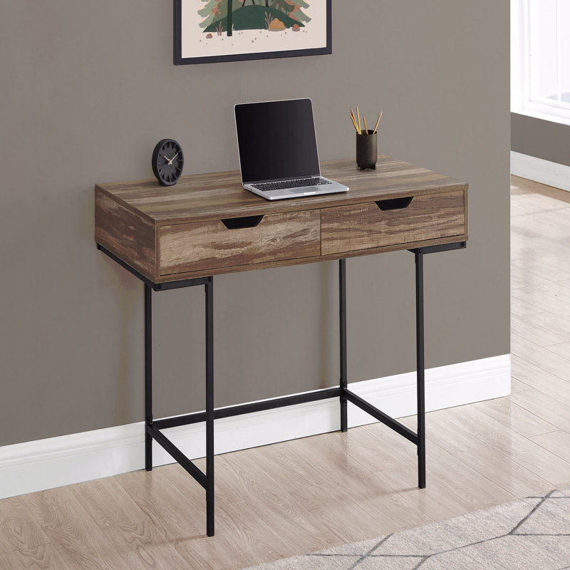Bureau d'ordinateur, bureau personnel, ordinateur portable, tiroirs de rangement, L 48 po, bureau, stratifié brun, métal noir, contemporain, moderne