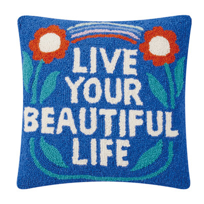 Coussin décoratif en laine Live Your Beautiful Life