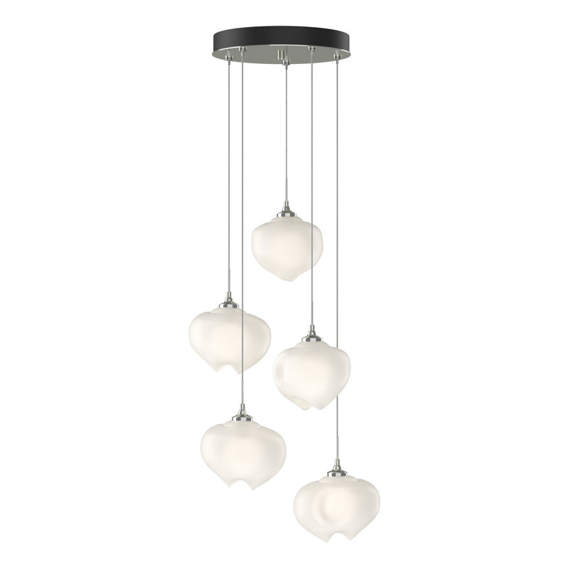 Ume 5 - Light Cluster Geometric Pendant, Frosted, Sterling, 10" - 80"