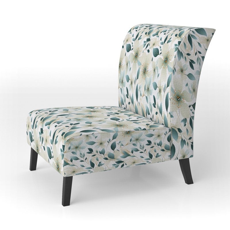 Fauteuil de chambre capitonné bleu sarcelle et ivoire