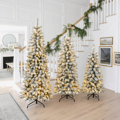 Ensemble de 3 arbres de Noël artificiels en flocons avec lumières, 4 pi 5 pi 6 pi, arbre de Noël
