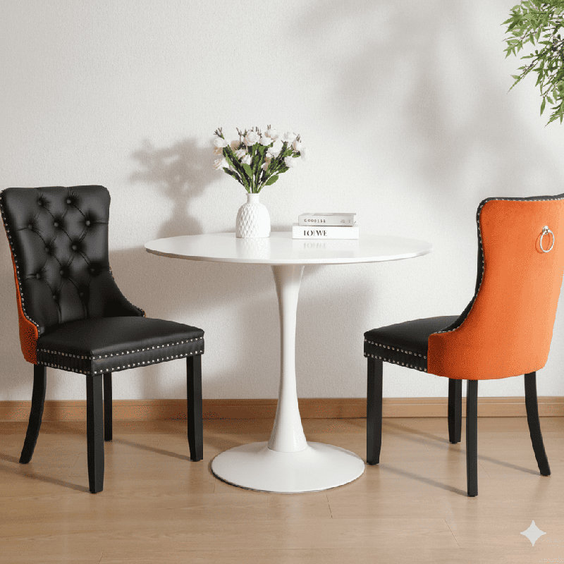 Round Dining Table Sets with 2 chairs, White, Black/Orange