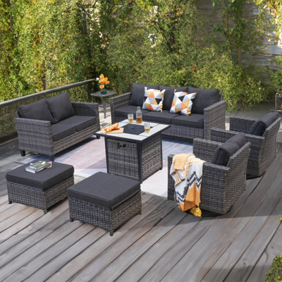 Cedrial Premium All-Weather Wicker 7 - Person Patio Conversation Set with Cushions