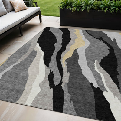 Tapis intérieur noir lavable abstrait 5 pi x 8 pi HomeRoots