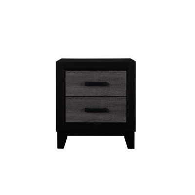 Urban 2 - Drawer Nightstand With Rustic Grey Wood Inlay, Dark And Black Colour, Spacious Drawers, Sleek Metal Hardware, Paper Fabric, Chip Board , 15.65 In Width, 25.12 Height Finish, Style,