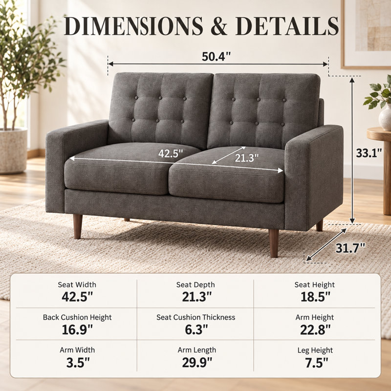 Upholstered 50.4 " Sofa, Gris