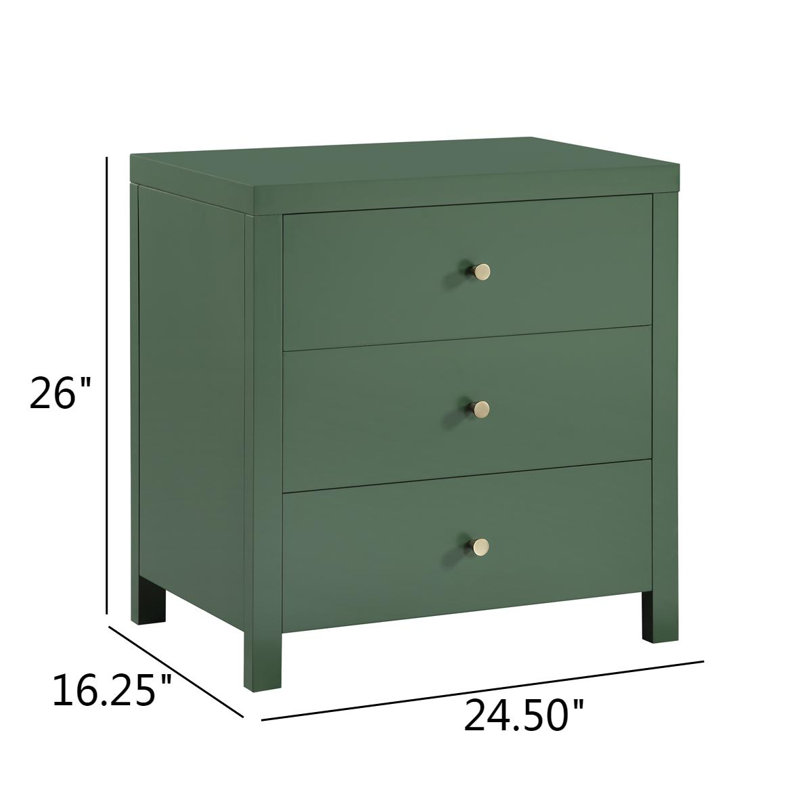Alaynie 3-drawer Nightstand - Set of 2, Green