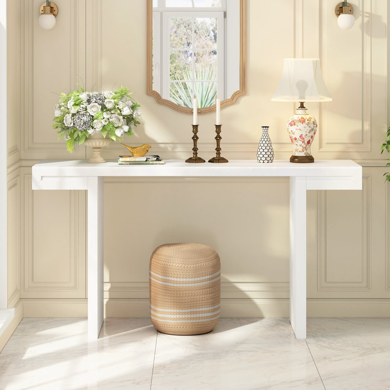 Élégante table d'entrée avec finition peinte et pieds réglables, Blanc