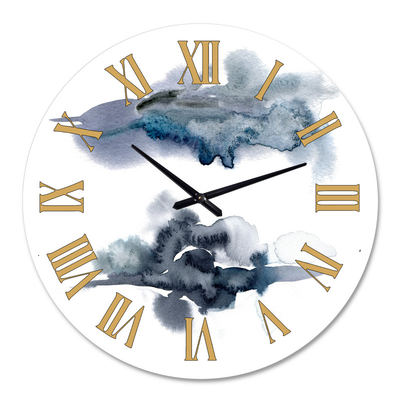 Abstrait de nuages bleu foncé II - horloge murale moderne, Moyenne