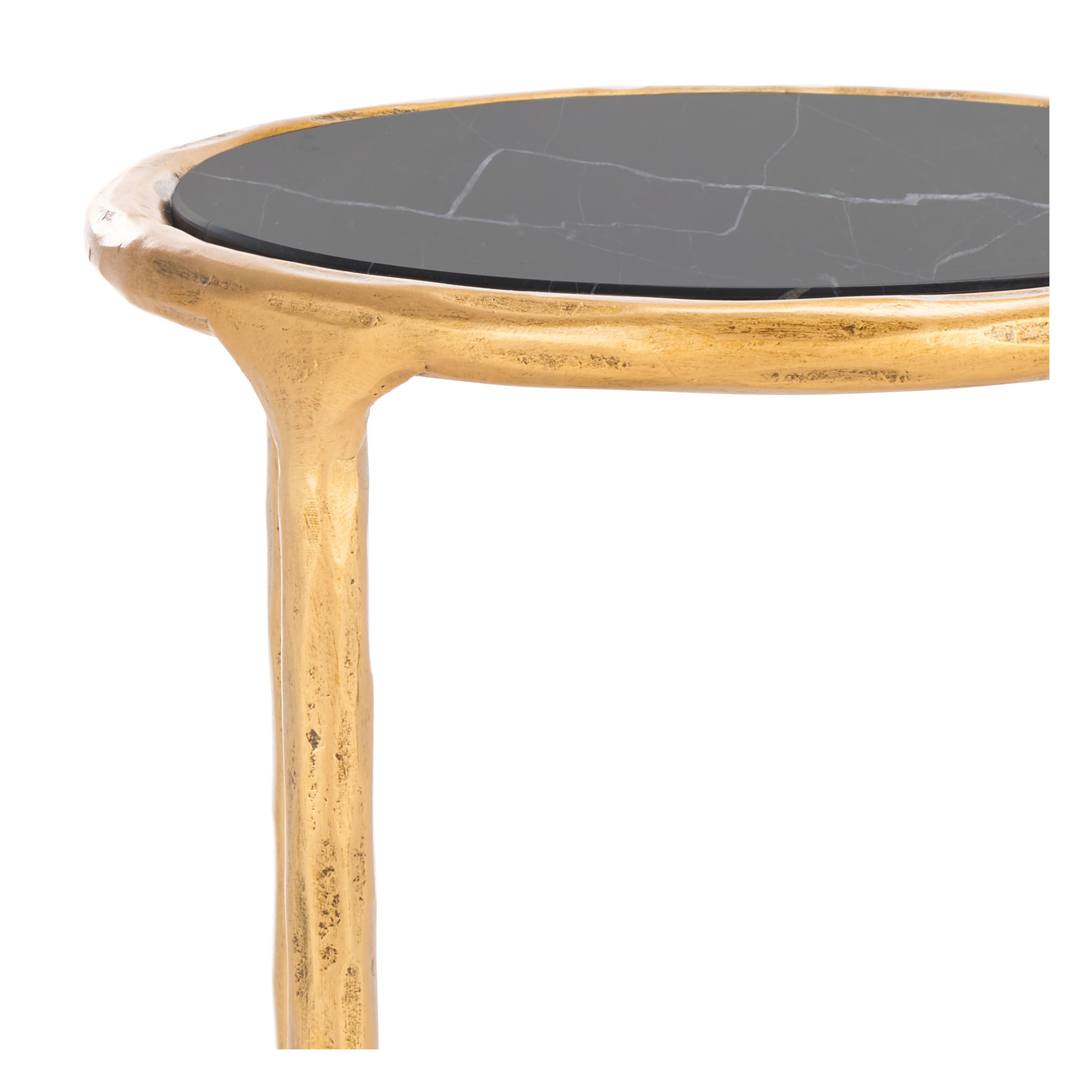 Evelynn Glass Cross Legs End Table, Black Marble Top/Brass Base