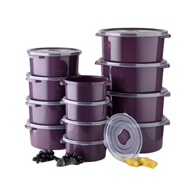Ginza Maison Plastic Food Storage Containers With Vented Lids 12 Box (24 Pcs) – Box With Handles, Bpa Free, Microwave, Freezer, And Dishwasher Safe, Meal Prep Bowls, Pantry Storage, Plum