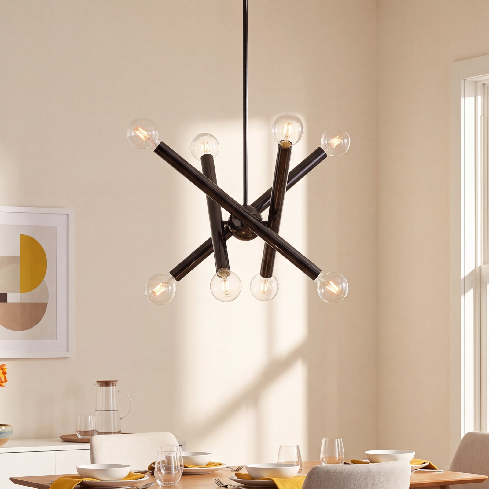 Ruven 8 - Light Chandelier, Black Chrome