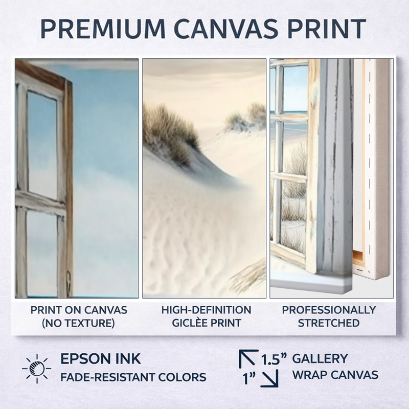 Window to the Beach - Print on Canvas, 24" H x 32" W, Floater Framed Print, Gold