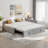 Upholstered L-shaped Daybed With Pop Up Trundle And Vertical Stripe Patterns-1137732429