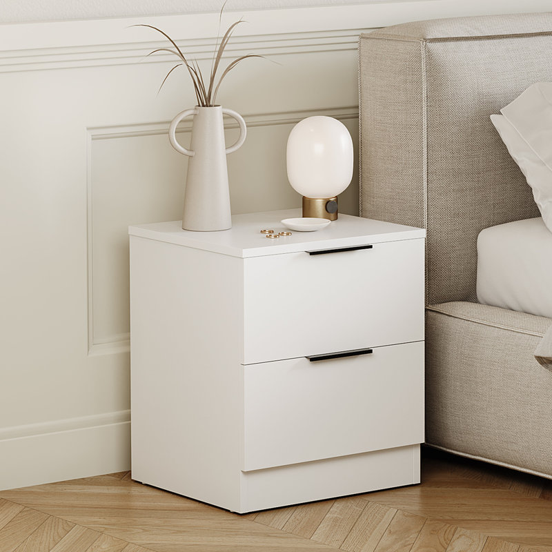 Tanishi 2 Drawer Bedside Chest Modern Bedroom Nightstand, White