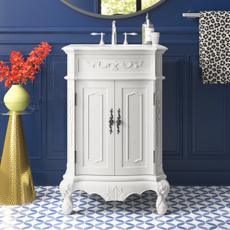 Lunette 24'' Single Bathroom Vanity with Top, Antique White, Off White
