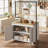 42-Inch Kitchen Cart with Storage - 2-Tier Shelves and 5 Hooks in White and Natural Wood for Kitchen, Dining or Living Room-2013003532