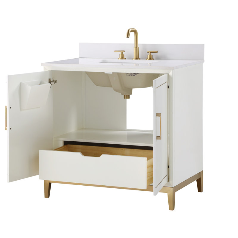 Gracie 36'' W Single Vanity, Satin White, Satin Brass, White Quartz