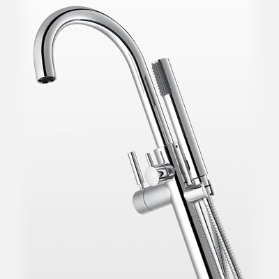 Robinet de baignoire autoportable à fixation au plancher à poignée simple avec douche à main