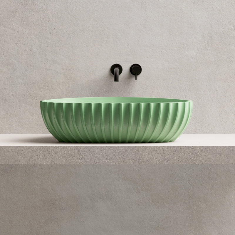 Lavabo de salle de bain triangulaire cannelé à surface solide 24 "x 16" MonBlari - vert mat, Vert