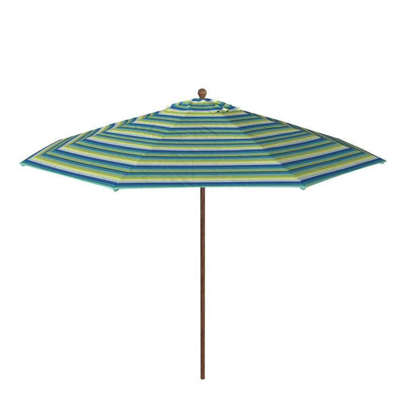 Parasol de terrasse 11 pouces à grain de bois avec poulie à nervures en fibre de verre à Seville, Vert / rayures beiges