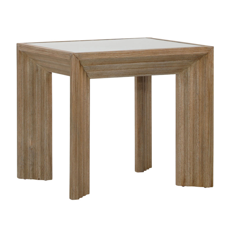 Marva 24" Wide Pine Wood Side Table w/ Glass Top, Light Warm Wash