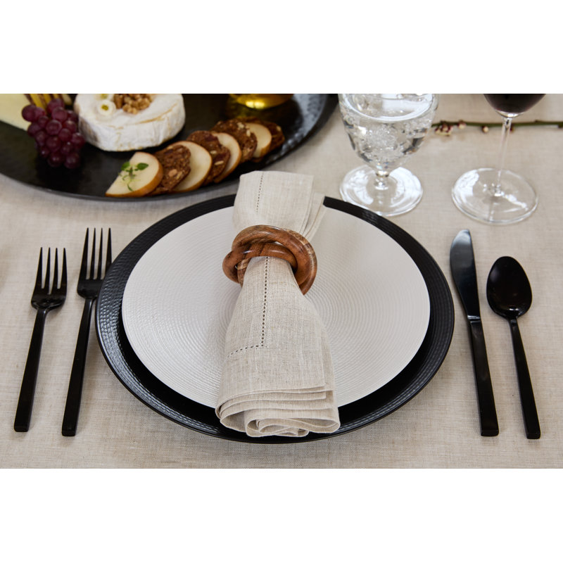 100% Pure Linen Hemstitch Dinner Napkins - Classic Hemstitch, Light Natural