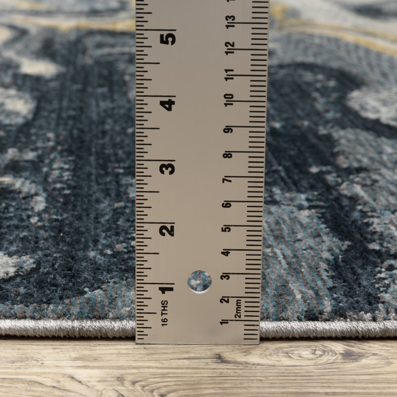 Elizzabeth Contemporary Abstract Waves Navy Blue/ Teal Area Rug, Runner 2'3" x 7'9"