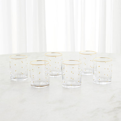 S/6 Celebration DOF Glasses-Clear W/Gold Dots