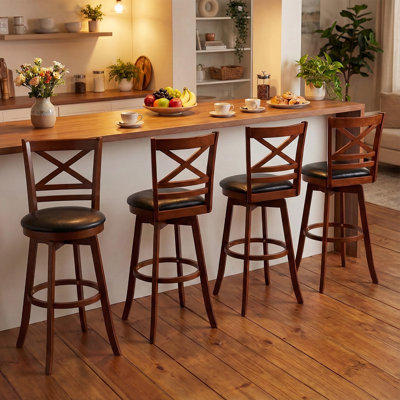 30.5” Swivel Barstools Set of 4 with Backrest Faux Leather Upholstered Seat for Pub