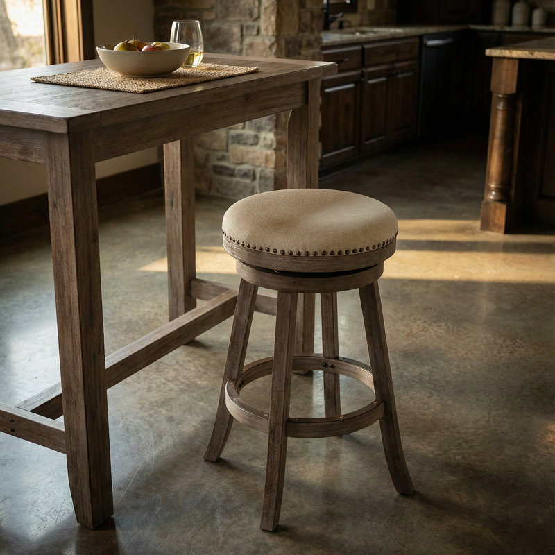 Pittsford Swivel Upholstered Linen Counter Stool with Solid Wood Frame