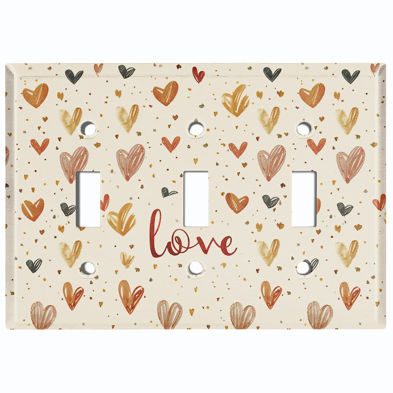 Couvercle de plaque d'interrupteur en métal; Bascule à 3 bandes US standard - Love Hearts, Triple # 3