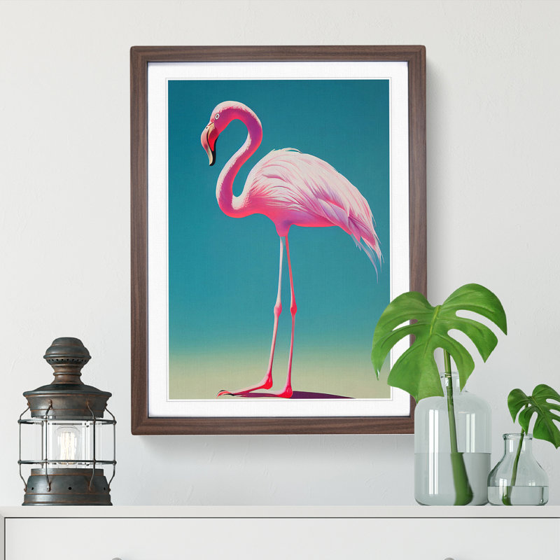 Solo Flamingo - Framed Print, 64cm H x 46cm W x 2cm D, Walnut