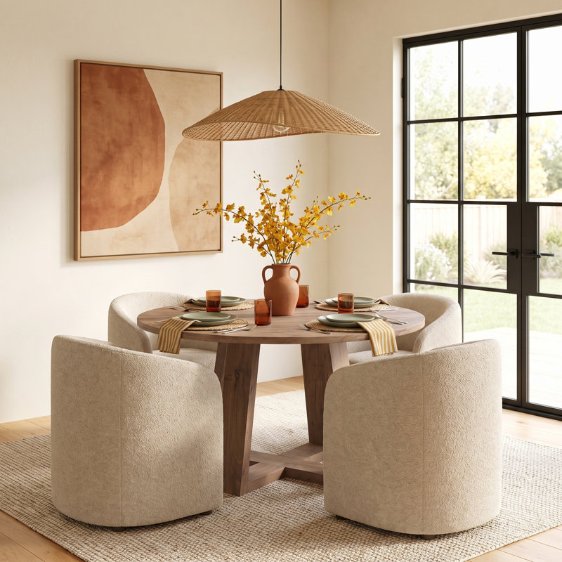 Mathias Round Solid Wood Dining Table, Whitewashed