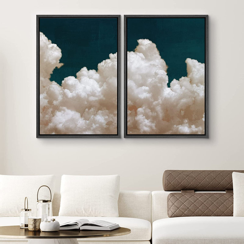 «Pastel Cloud», bleu marine, ciel, nature, art mural moderne sur toile, 2 pièces, reproduction d'art, H 36 po x l 48 po, Noir