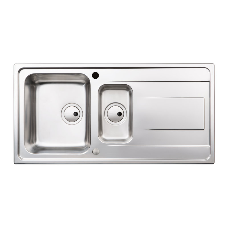 Abode Designs Ixis 500mm W Double Bowl Stainless Steel Drop-In Kitchen Sink with 2 Faucet Holes