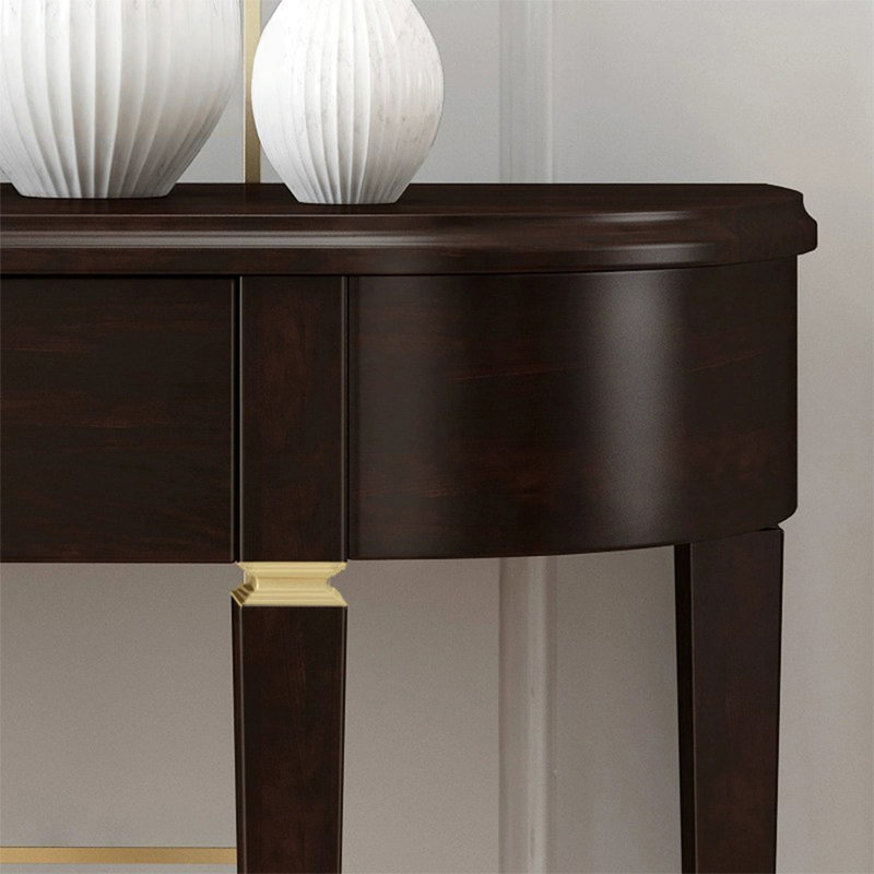 Dark Brown Solid  Wood Half-circle Console Table, 33.46" H x 39.37" W x 12.6" D