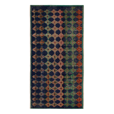 Pasha 1960s Distressed Vintage Runner in Blue/Green/Pink Geometric Deco Pattern