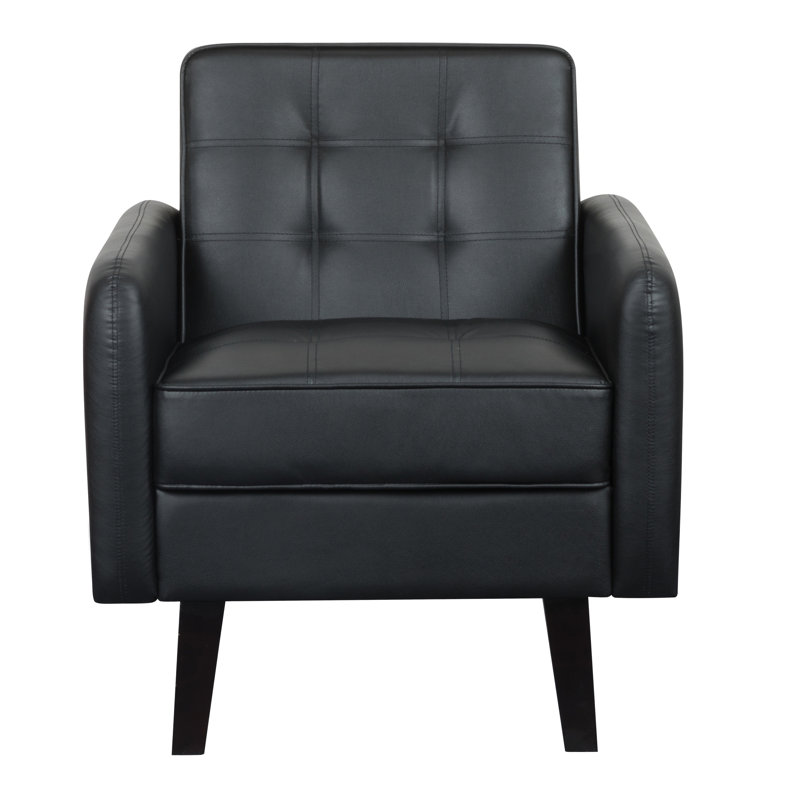 Fauteuil capitonné de 29 po de large Tannen, Similicuir noir