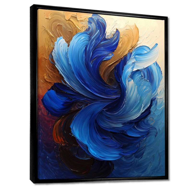 Odeen Modern Abstracy Waves Golden Harmony II - Vagues, impressions encadrées, Noir, Reproduction avec cadre flottant